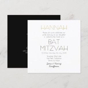 Invitation Noir blanc contemporain BAT MITZVAH classique