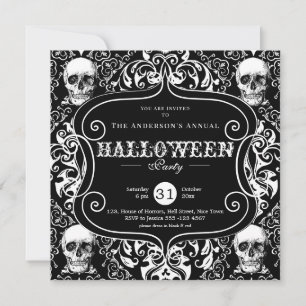 Invitation Noir Blanc Damas crâne Personnalisé Halloween Part