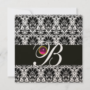 Invitation NOIR BLANC  DAMAS MONOGRAMME Rose Fuchsia Améthyst