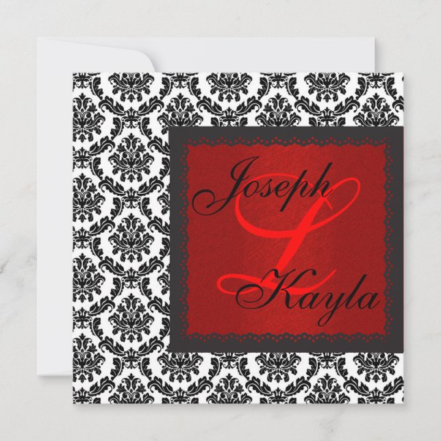 Invitation Noir & Blanc DAMASK Fête de fin d'année Mariage In (Devant)
