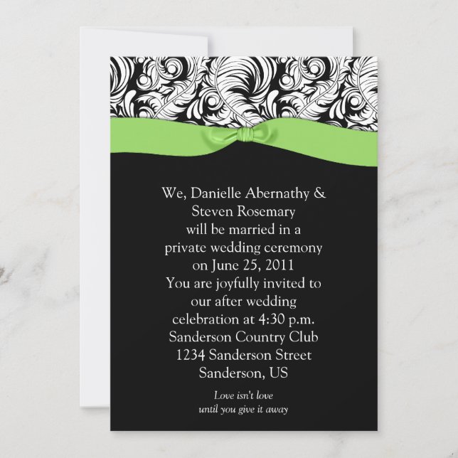 Invitation Noir blanc Damask Lime Ribbon Post Mariage Invita (Devant)