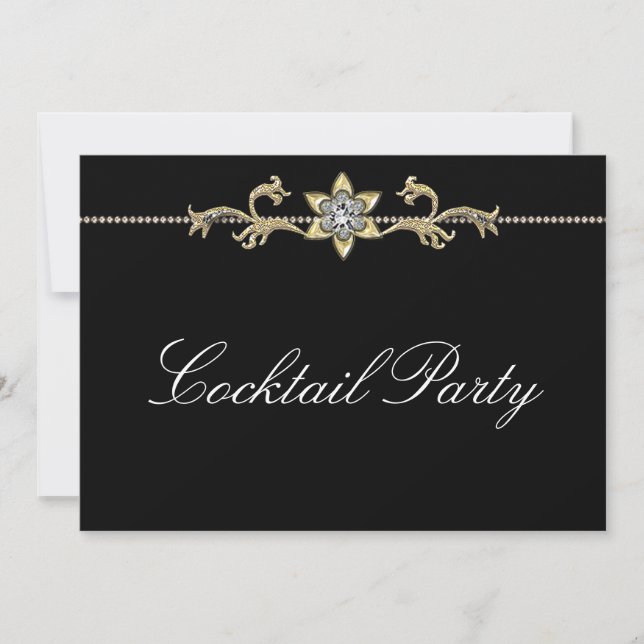 Invitation Noir Blanc Diamant Noir Blanc Soirée Cocktail (Devant)