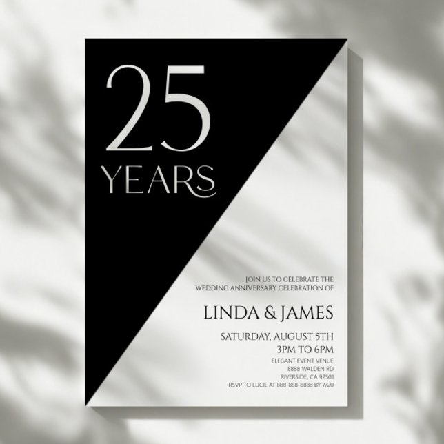 Invitation Noir Blanc Élégant 25e Anniversaire de Mariage (Créateur téléchargé)