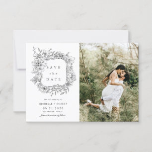 Invitation noir blanc élégant floral deux Photo Enregistrer l