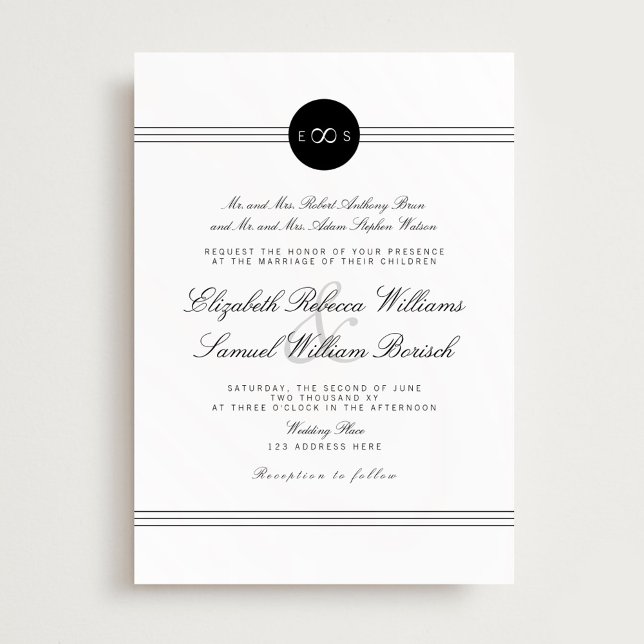 Invitation Noir Blanc Élégant Monogram Infinity Mariage (Créateur téléchargé)