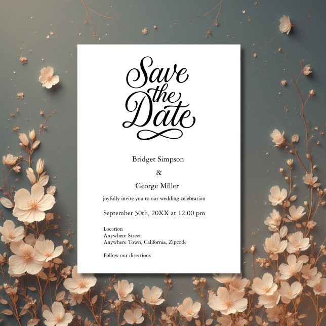 Invitation noir blanc Elegant Script Mariage sûr la date (Créateur téléchargé)