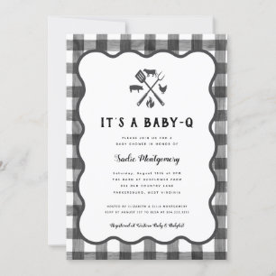 Invitation Noir blanc En vichy Plaid Baby Q Baby shower