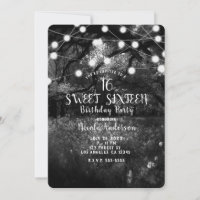 Noir Blanc Enchanted Forest Lights Sweet 16 Party