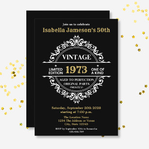 Invitation Noir Blanc et Or Anniversaire Année Vintage