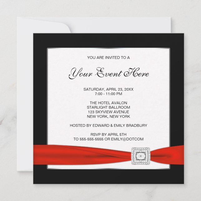 Invitation Noir Blanc et Rouge Toutes Occasions (Devant)