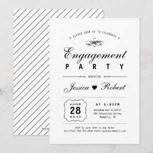 Invitation Noir & Blanc   Fête de Fiançailles Élégante