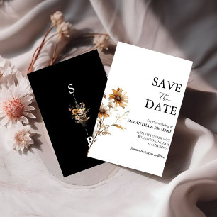 Invitation Noir & Blanc Fleur sauvage Mariage Enregistrer La 