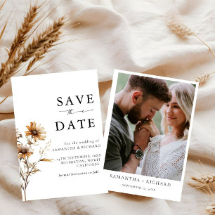 Invitation Noir & Blanc Fleur sauvage Mariage Enregistrer La 