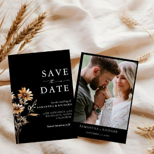 Invitation Noir & Blanc Fleur sauvage Mariage Enregistrer La