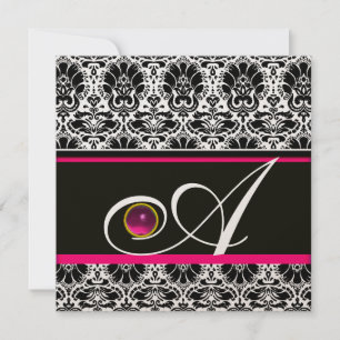Invitation NOIR BLANC FUCHSIA  DAMAS MONOGRAMME Améthyste Or