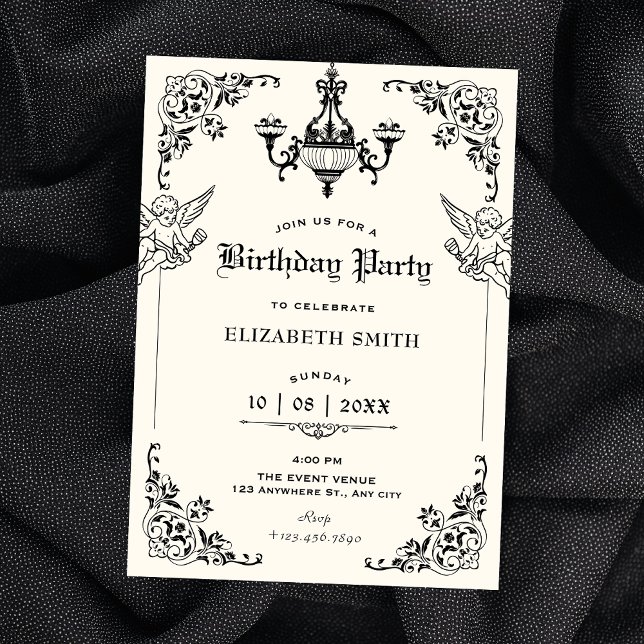 Invitation Noir blanc gothique vintage anniversaire des archa (Créateur téléchargé)