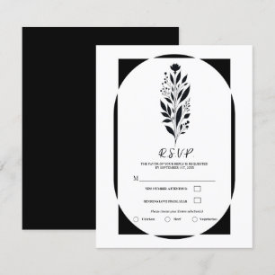 Invitation Noir Blanc Grand Floral Moderne Vintage Mariage