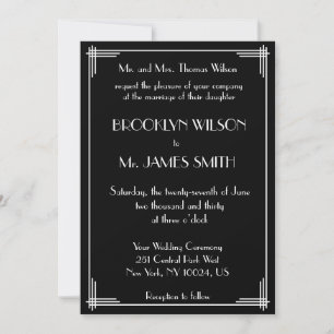 Invitation Noir Blanc Grand Gatsby Art Déco Mariage Invite