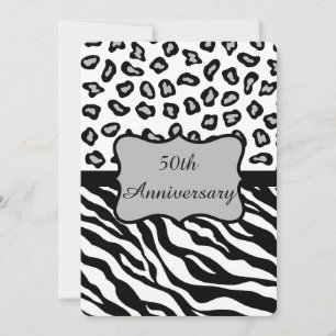 Invitation Noir Blanc Gris Zèbre Léopard 50e Anniversaire