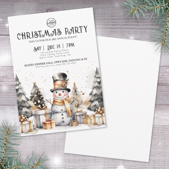 Invitation Noir Blanc Hiver Entreprise Soirée de Noël (Black White Winter Business Christmas Party Invitation)