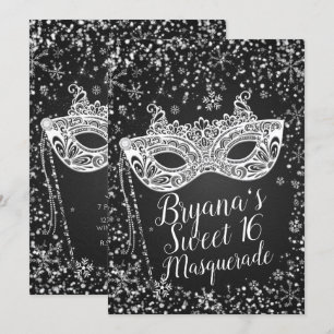 Invitation Noir Blanc Hiver Merveilleux Bal Masqué Douze Ans