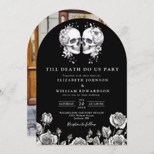 Invitation Noir blanc jusqu'à la mort crânes gothiques Mariag