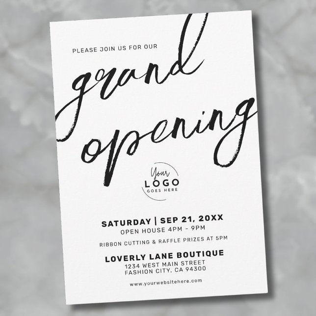 Invitation Noir Blanc Logo Affaires Grand Ouverture (Black White Logo Business Grand Opening Invitation)