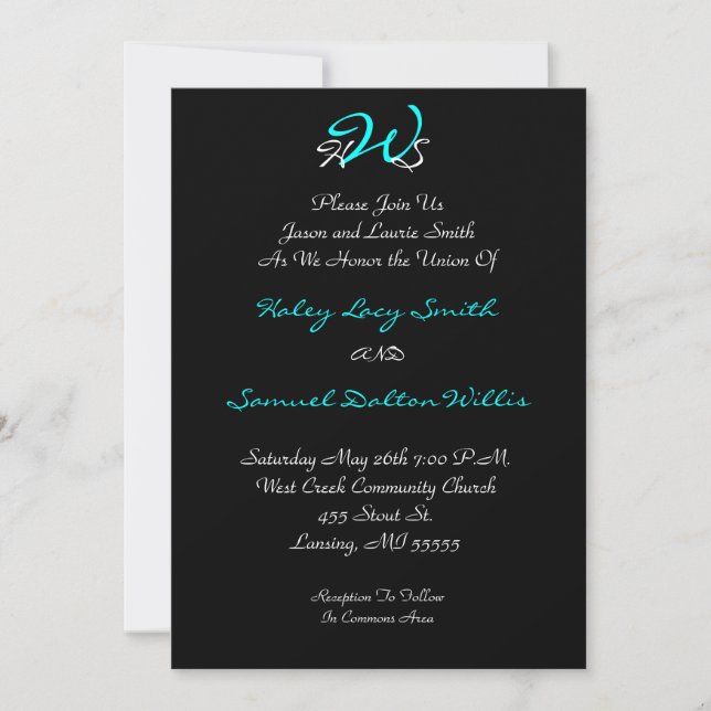 Invitation noir/blanc Mariage Monogramme (Devant)