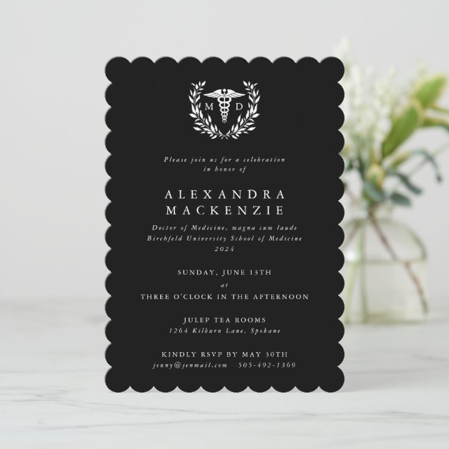 Invitation Noir+Blanc MD Caduceus+Laurel Wreath Graduation (Debout devant)