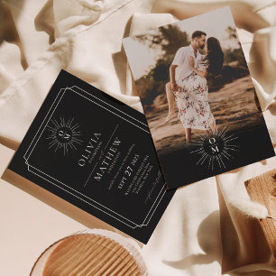 Invitation Noir Blanc Mid Century les années 70 Monogramme Ph