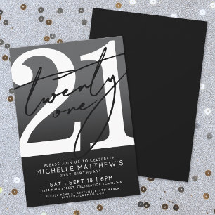 Invitation Noir Blanc Moderne 21e Anniversaire