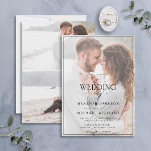 Invitation Noir blanc moderne Calligraphie Vellum 3 Photo