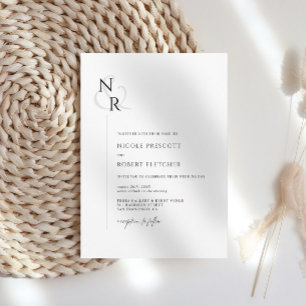 Invitation Noir & Blanc Moderne Élégant Mariage Monogramme