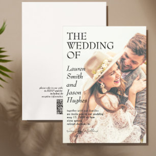 Invitation Noir & Blanc moderne QR Code Photo Boho Mariage