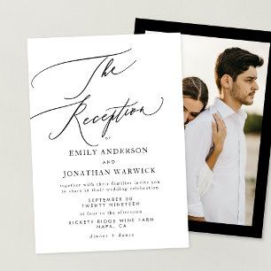 Invitation Noir blanc moderne Réception de mariage simple Pho