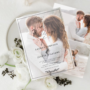 Invitation Noir blanc moderne Script botanique Vellum 3 Photo