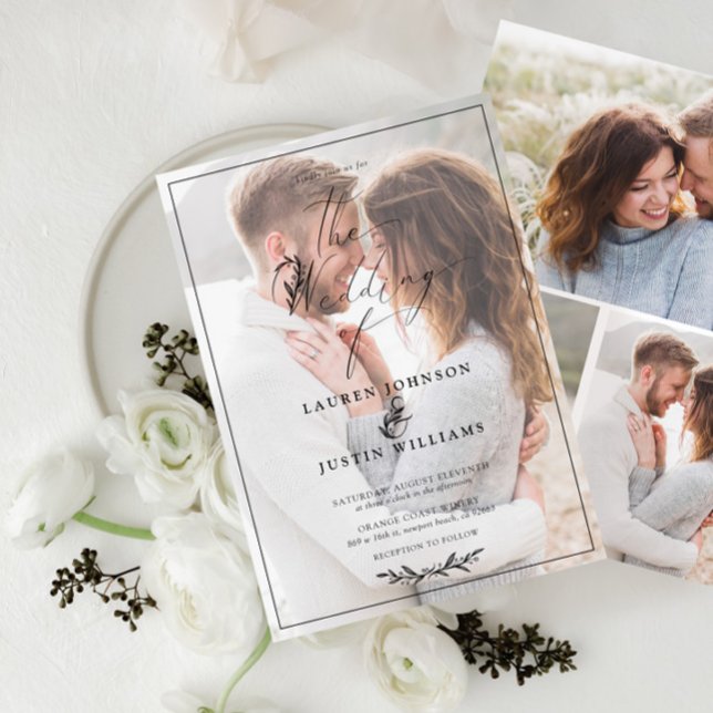 Invitation Noir blanc moderne Script botanique Vellum 4 Photo (Créateur téléchargé)