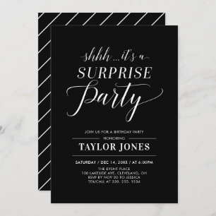 Invitation Noir & Blanc Moderne Surprise Anniversaire Inv