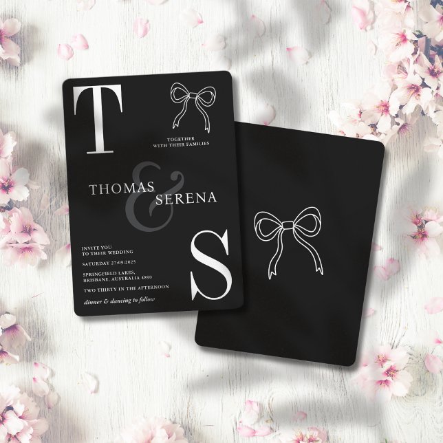 Invitation Noir & Blanc Monochrome Bold Chic Moderne Bow (Créateur téléchargé)