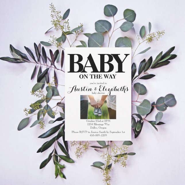 Invitation Noir Blanc Neutre Simple Baby shower moderne (Créateur téléchargé)