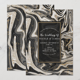 Invitation Noir Blanc & Or Chic Moderne Mariage