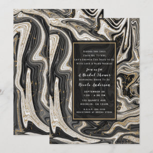 Invitation Noir Blanc & Or Chic Tourbillon Moderne Réception 