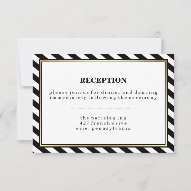 Invitation Noir Blanc Or Moderne Glam Stripes Réception (Devant)