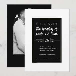 Invitation Noir Blanc Or Moderne Mariage Élégant Minimaliste