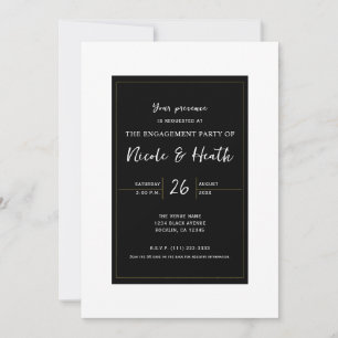 Invitation Noir Blanc Or moderne minimal Fiançailles élégant