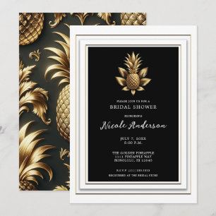 Invitation Noir Blanc Or Tropical Pineapple Shower de Mariée
