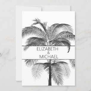 Invitation Noir Blanc Palm Tree Élégante répétition de mariag