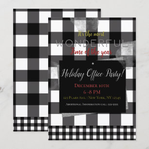 Invitation Noir & Blanc Plaid Simple Minimal Holiday Party