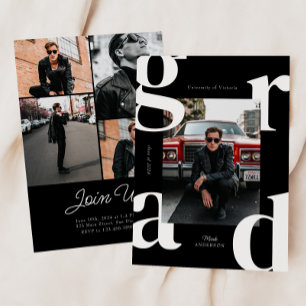 Invitation Noir & Blanc Retro Bold Classe de 2024 Graduation