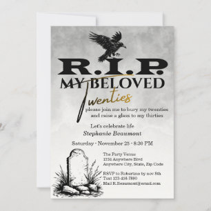 Invitation Noir Blanc RIP à mes vingt ans Bonjour 30e anniver